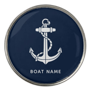 Nautical Anchor Boat Name Custom Navy Blue Golf Ball Marker