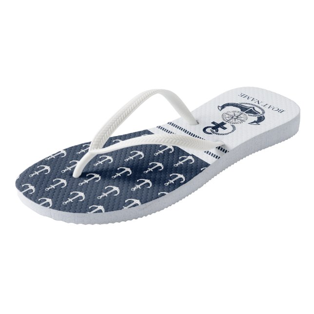 Nautical Anchor Boat Name Flip Flops (Angled)