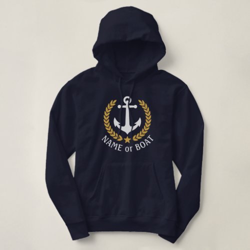 Nautical Anchor Boat Name Gold Laurel Pull Over