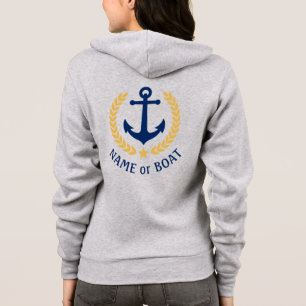 Nautical Anchor Boat Name Gold Laurel Zip Up Gray Hoodie