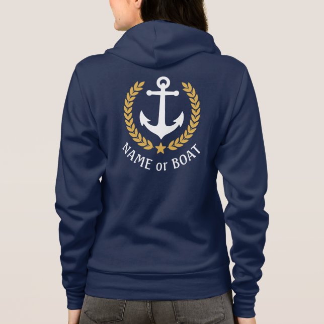 Nautical Anchor Boat Name Gold Laurel Zip Up Hoodie (Back)
