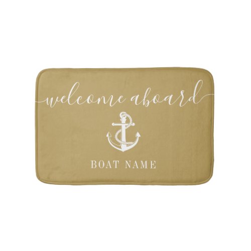 Nautical Anchor Boat Name Gold Welcome Aboard Bath Mat