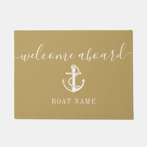 Nautical Anchor Boat Name Gold Welcome Aboard Doormat