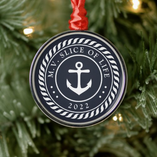 Nautical Anchor | Boat Name Metal Ornament