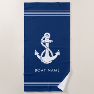 Nautical Anchor Boat Name Minimalist Custom Beach Towel