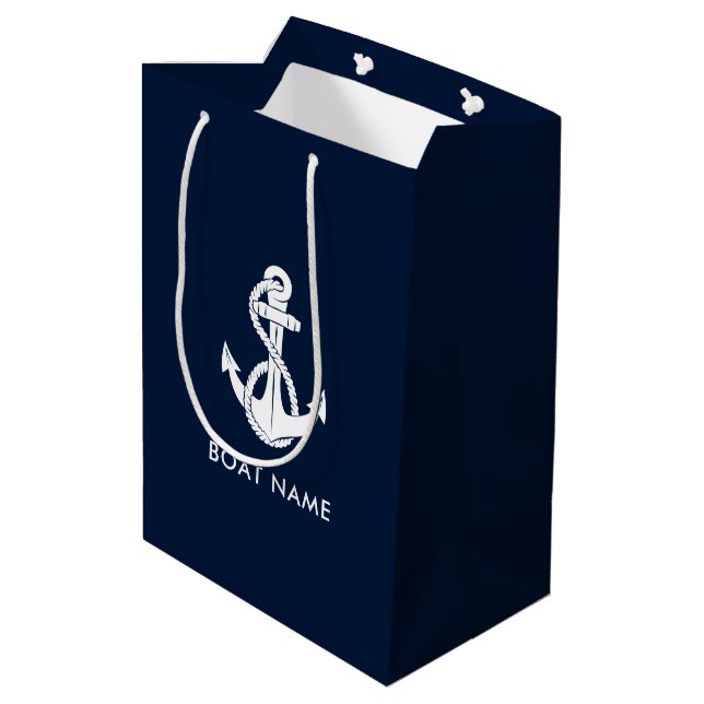 Nautical Anchor Boat Name Modern Medium Gift Bag (Back Angled)