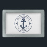 Nautical Anchor Boat Name Navy Blue Boating Custom Belt Buckle<br><div class="desc">Add your boat or captain's name and location by clicking the "Personalize" button above. Set sail in style with our custom nautical-themed boating swag, the ultimate companion for your maritime adventures. This belt buckle boasts a cute design inspired by the ocean's wonders, featuring classic maritime motifs such as an anchor...</div>