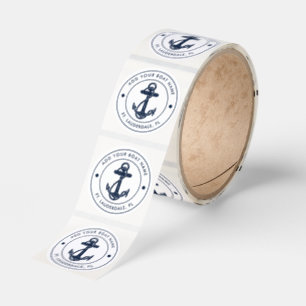 Nautical Anchor Boat Name Navy Blue Boating Custom Classic Round Sticker