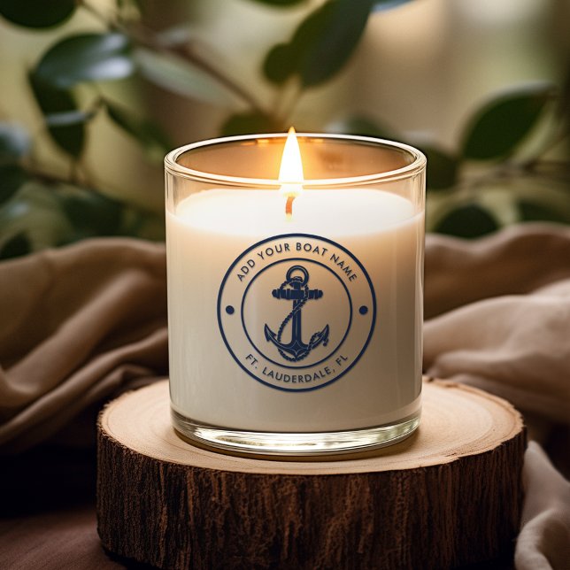 Nautical Anchor Boat Name Navy Blue Boating Custom Scented Candle (Nautical Anchor Navy Blue Boat Name Scented Candle)