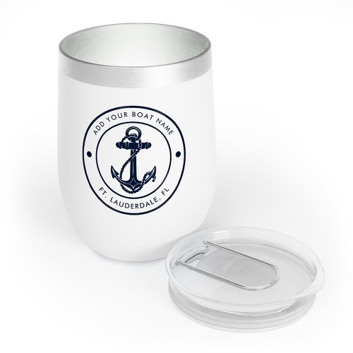 Nautical Anchor Boat Name Navy Blue Boating Custom Thermal Wine Tumbler