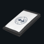 Nautical Anchor Boat Name Navy Blue Boating Custom Trifold Wallet<br><div class="desc">Add your boat or captain's name and location by clicking the "Personalize" button above. Set sail in style with our custom nautical-themed boating swag wallet, the ultimate companion for your maritime adventures. This wallet boasts a cute design inspired by the ocean's wonders, featuring classic maritime motifs such as an anchor...</div>