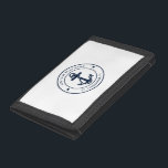 Nautical Anchor Boat Name Navy Blue Boating Custom Trifold Wallet<br><div class="desc">Add your boat or captain's name and location by clicking the "Personalize" button above. Set sail in style with our custom nautical-themed boating swag wallet, the ultimate companion for your maritime adventures. This wallet boasts a cute design inspired by the ocean's wonders, featuring classic maritime motifs such as an anchor...</div>