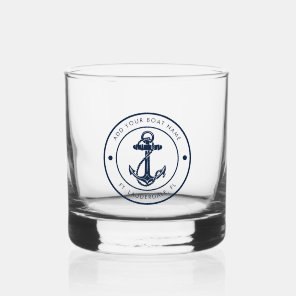 Nautical Anchor Boat Name Navy Blue Boating Custom Whiskey Glass