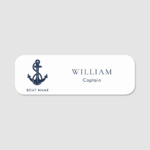 Nautical Anchor Boat Name Navy Blue Captain Name Tag