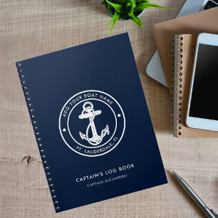 Nautical Anchor Boat Name Navy Blue Captain's Log Notebook