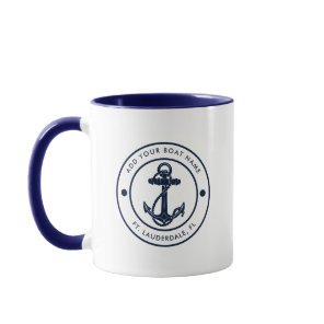 Nautical Anchor Boat Name Navy Blue Custom Mug