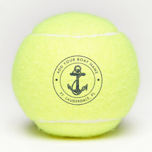 Nautical Anchor Boat Name Navy Blue Custom Tennis Balls