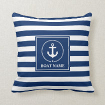 Nautical Anchor Boat Name Navy Blue Striped Throw Pillow Nautical Anchor Boat Name Navy Blue Striped Throw Pillow