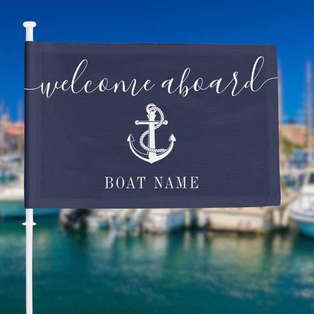 Nautical Anchor Boat Name Navy Blue Welcome Aboard Car Flag (Nautical Anchor Boat Name Navy Blue Welcome Aboard Car Flag)