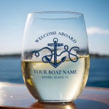 Nautical Anchor Boat Name Navy Blue Welcome Aboard
