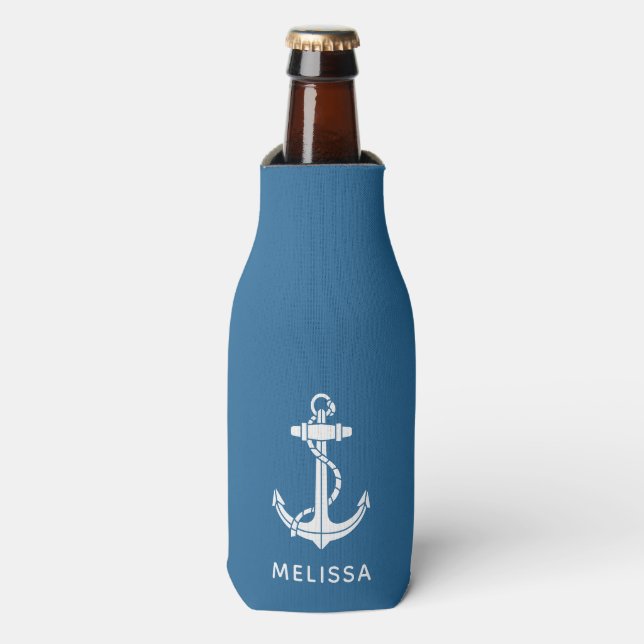 Nautical Anchor Boat Name Personalized Bottle Cooler (Bottle Front)