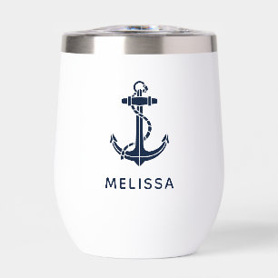 Nautical Anchor Boat Name Personalized Thermal Wine Tumbler