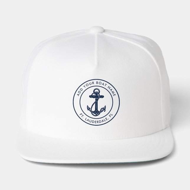 Nautical Anchor Boat Name Sailing Swag Snap Back Hat (Front)