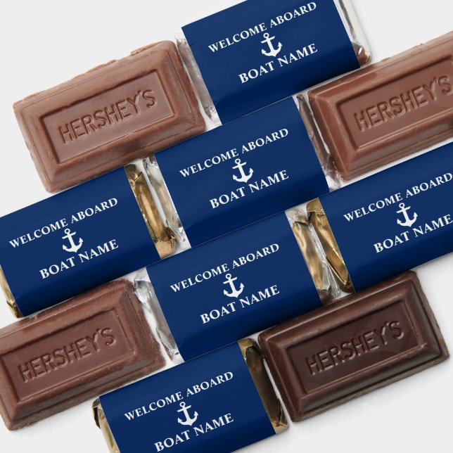Nautical Anchor Boat Name Welcome Aboard Blue Hershey's Miniatures (Assorted)
