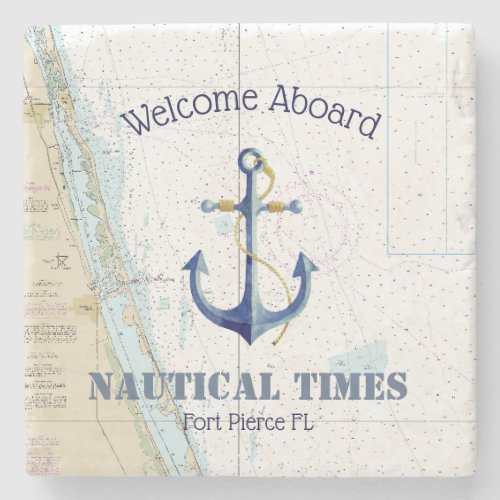 Nautical Anchor  Boat Name Welcome Aboard East FL Stone Coaster