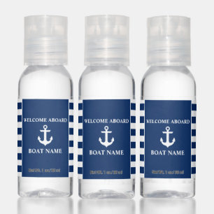 Nautical Anchor Boat Name Welcome Aboard Striped Hand Sanitizer