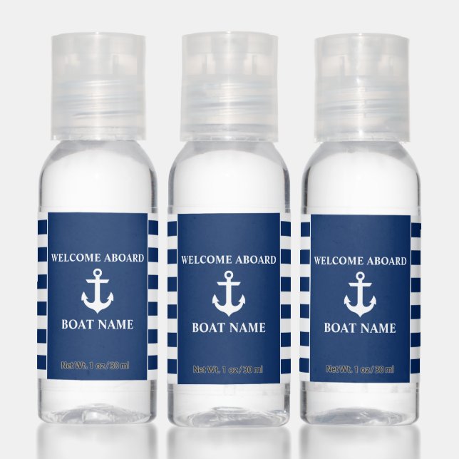 Nautical Anchor Boat Name Welcome Aboard Striped Hand Sanitizer (Set)