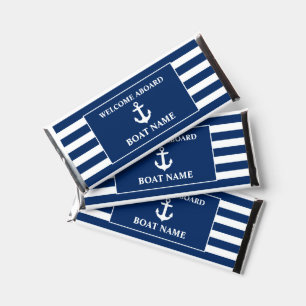 Nautical Anchor Boat Name Welcome Aboard Striped Hershey Bar Favors