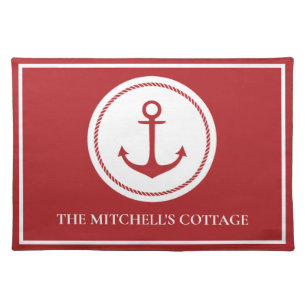 Nautical Anchor Boat Red White Name Cloth Placemat