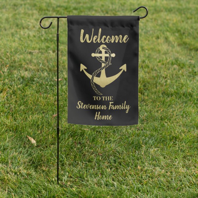 Nautical Anchor Boat Welcome Family or Boat Name Garden Flag (In SItu)