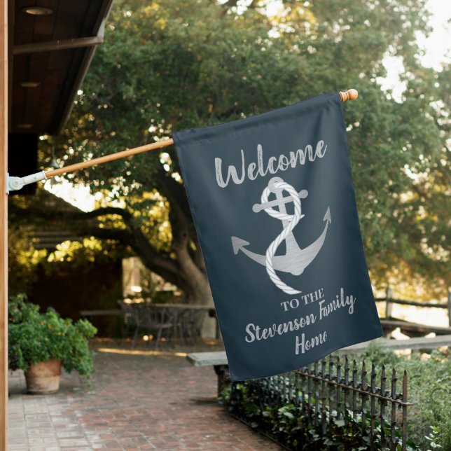 Nautical Anchor Boat Welcome Family or Boat Name House Flag (In SItu)