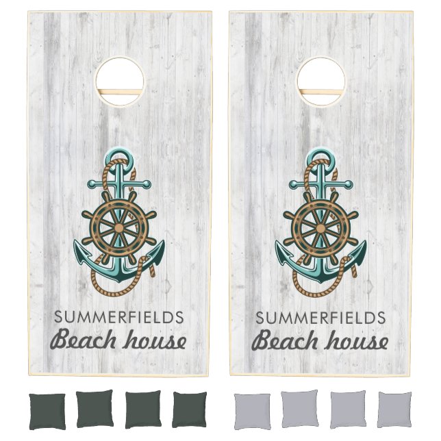 Nautical Anchor Boat Wheel Beach House Cornhole Set (Set)