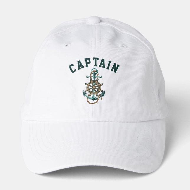 Nautical Anchor Boat Wheel Captain Swag Performance Cap (Front)