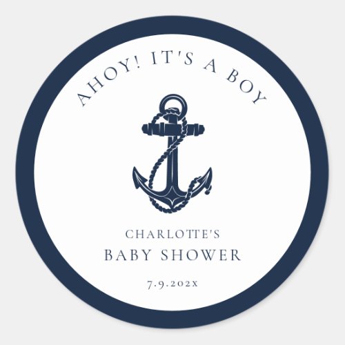 Nautical Anchor Boy Baby Shower Classic Round Sticker