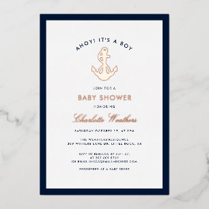 Nautical Anchor Boy Baby Shower Foil Invitation