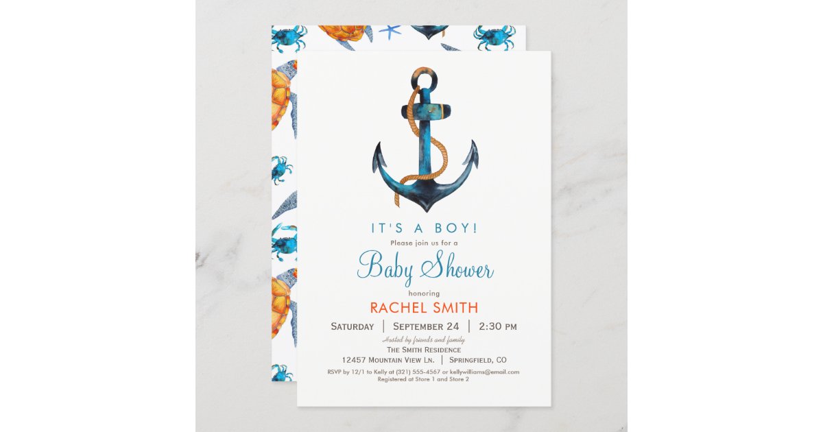 Nautical Anchor Boy Baby Shower Invitation