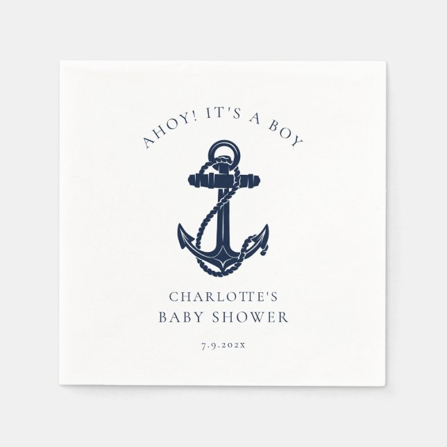 Nautical Anchor Boy Baby Shower Paper Napkins (Front)