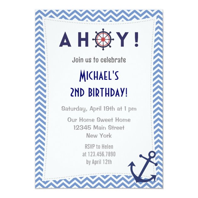Nautical Anchor Boy Birthday Invitation Blue