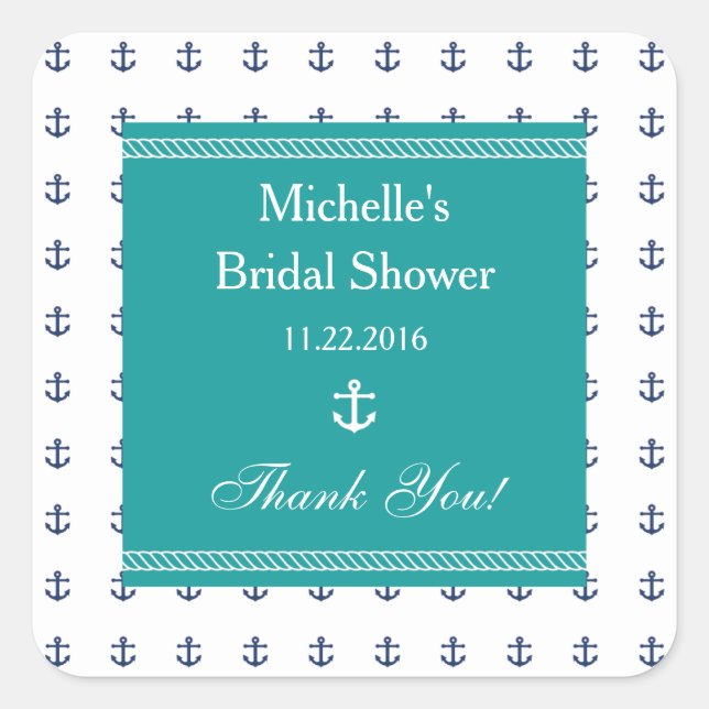 Nautical Anchor Bridal Shower Favor Sticker (Front)