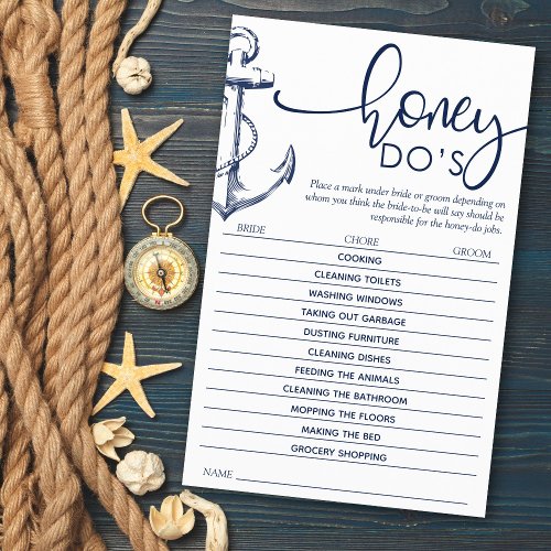 Nautical Anchor Bridal Shower Game Honey Do