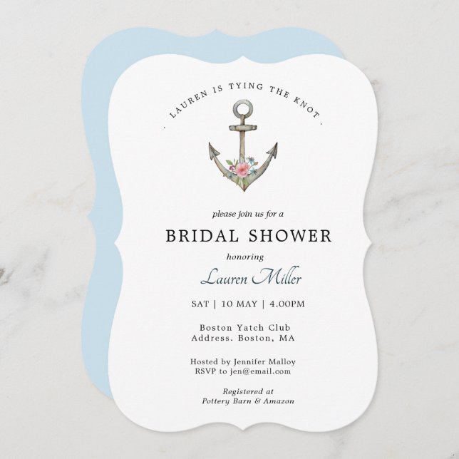 Nautical Anchor Bridal shower invitation (Front/Back)