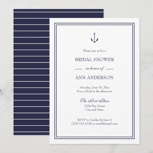 Nautical Anchor Bridal Shower Invitation (Front/Back)