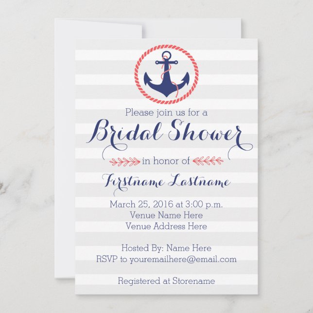Nautical Anchor Bridal Shower Invitation (Front)