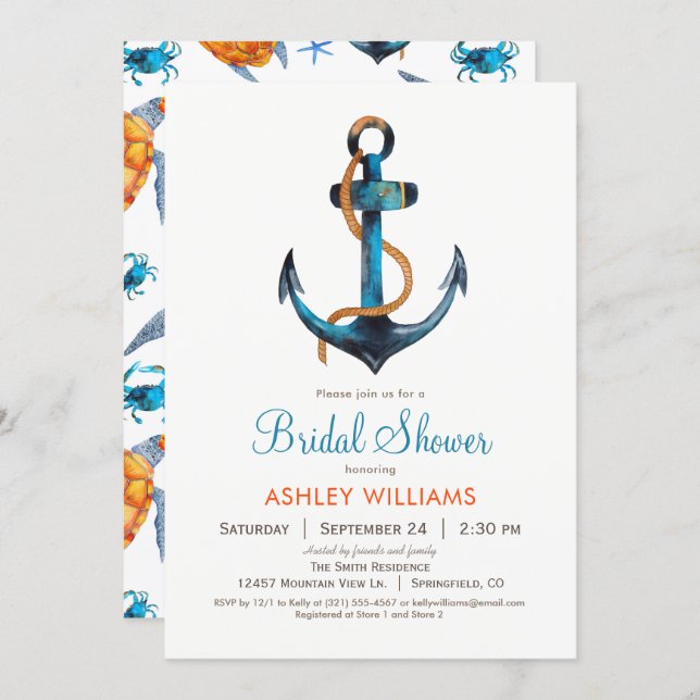 Nautical Anchor Bridal Shower Invitation (Front/Back)