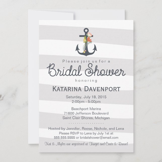 Nautical Anchor Bridal Shower Invitation (Front)