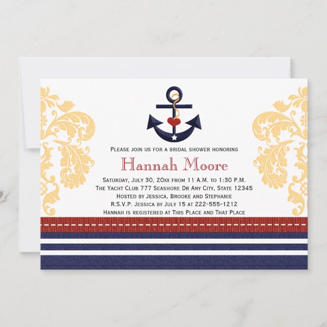 Nautical Anchor Bridal Shower Invitations (Front)
